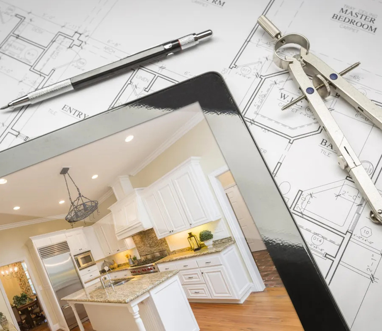 tablet and floor plans for a new Park Ridge renovation project